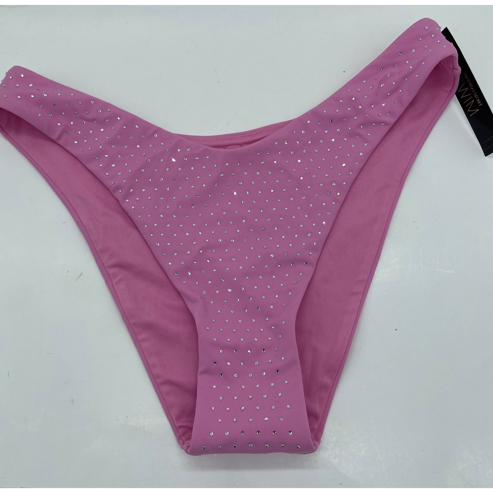 Victoria's Secret Pink Rhinestone Bikini Bottom High Leg Brazilian Swim‎ Medium